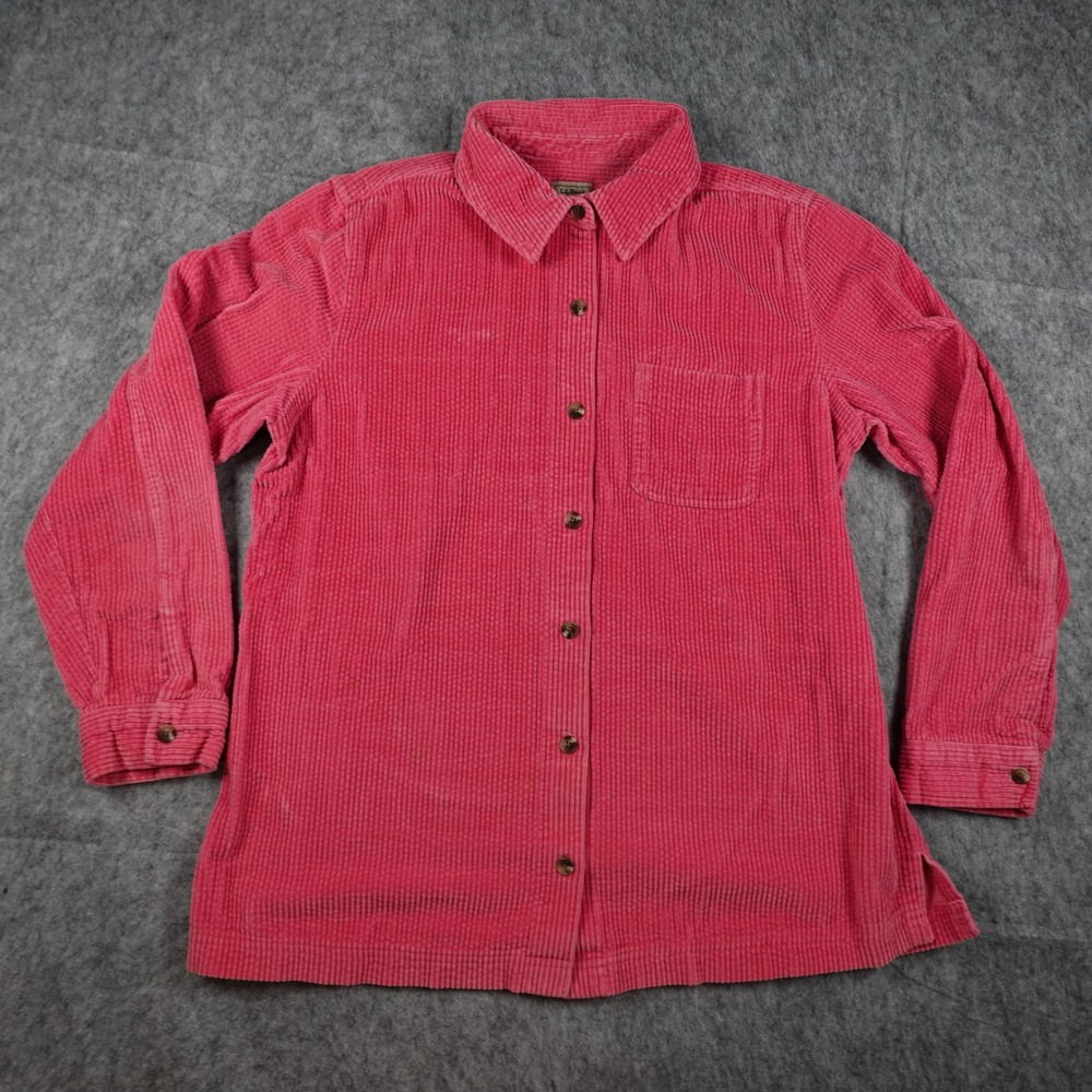VTG LL Bean Top Women Large Pink Corduroy Button Down Long Sleeve Cotton Classic